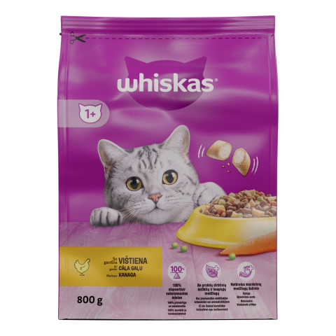 Sausas kačių ėdalas WHISKAS su vištiena,800 g