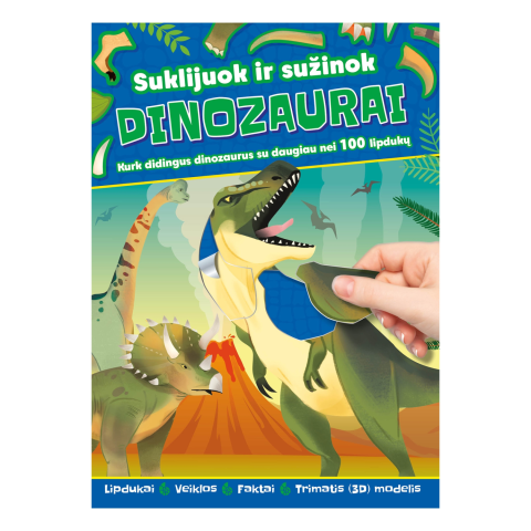 Spalv. knyga SUKLIJUOK IR SUŽINOK. DINOZAURAI