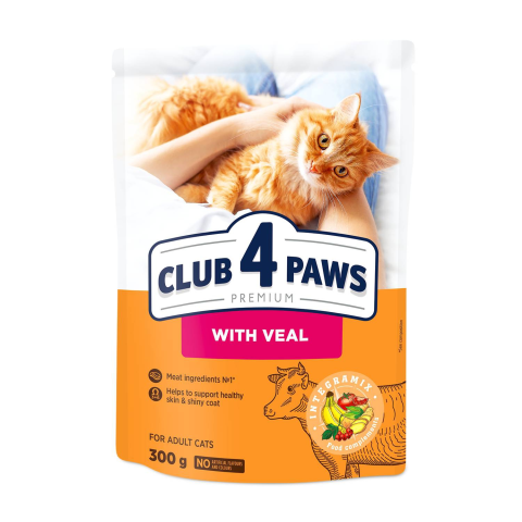 Pašaras katėms su veršiena CLUB4PAWS, 0,3 kg