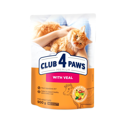 Pašaras katėms su veršiena CLUB4PAWS, 0,9 kg