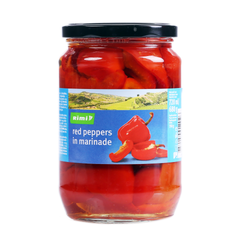 Raud. marinuotos paprikos RIMI, 680 g / 350 g