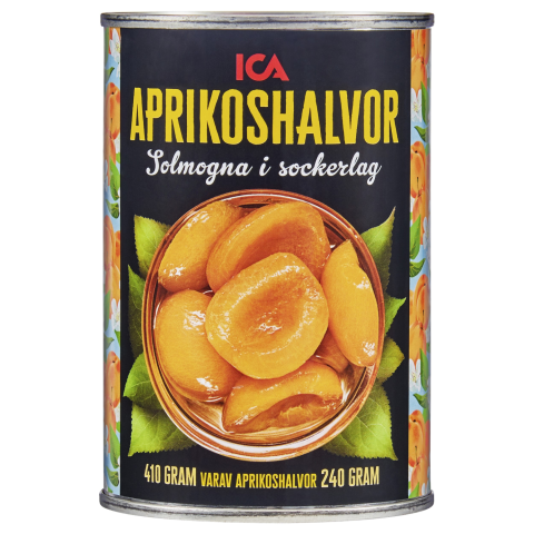 Abrikosų puselės sirupe ICA, 410 g / 240 g