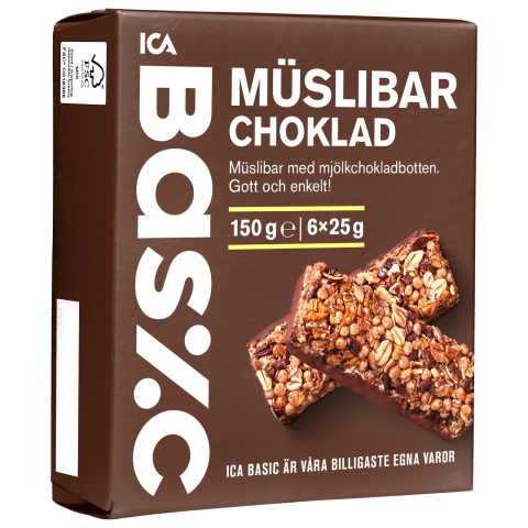 Musli bat. ICA Basic ar p. šok. 6x25g, 150g