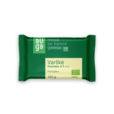 Ekologiška pusriebė varškė AUGA, 9%rieb.180g