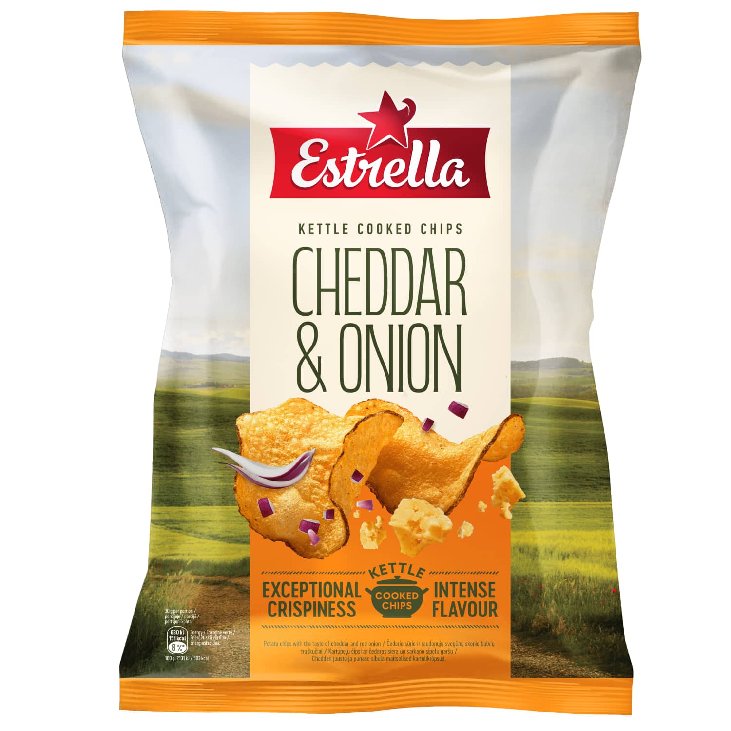 Krõpsud Estrella Kettle Cheddari-sibula 120g