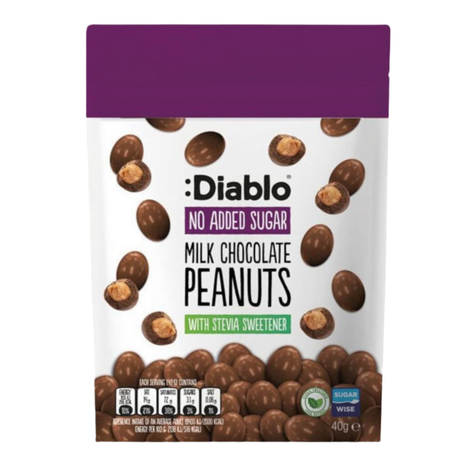 Zemesrieksti Diablo piena šokol. ar sald. 40g