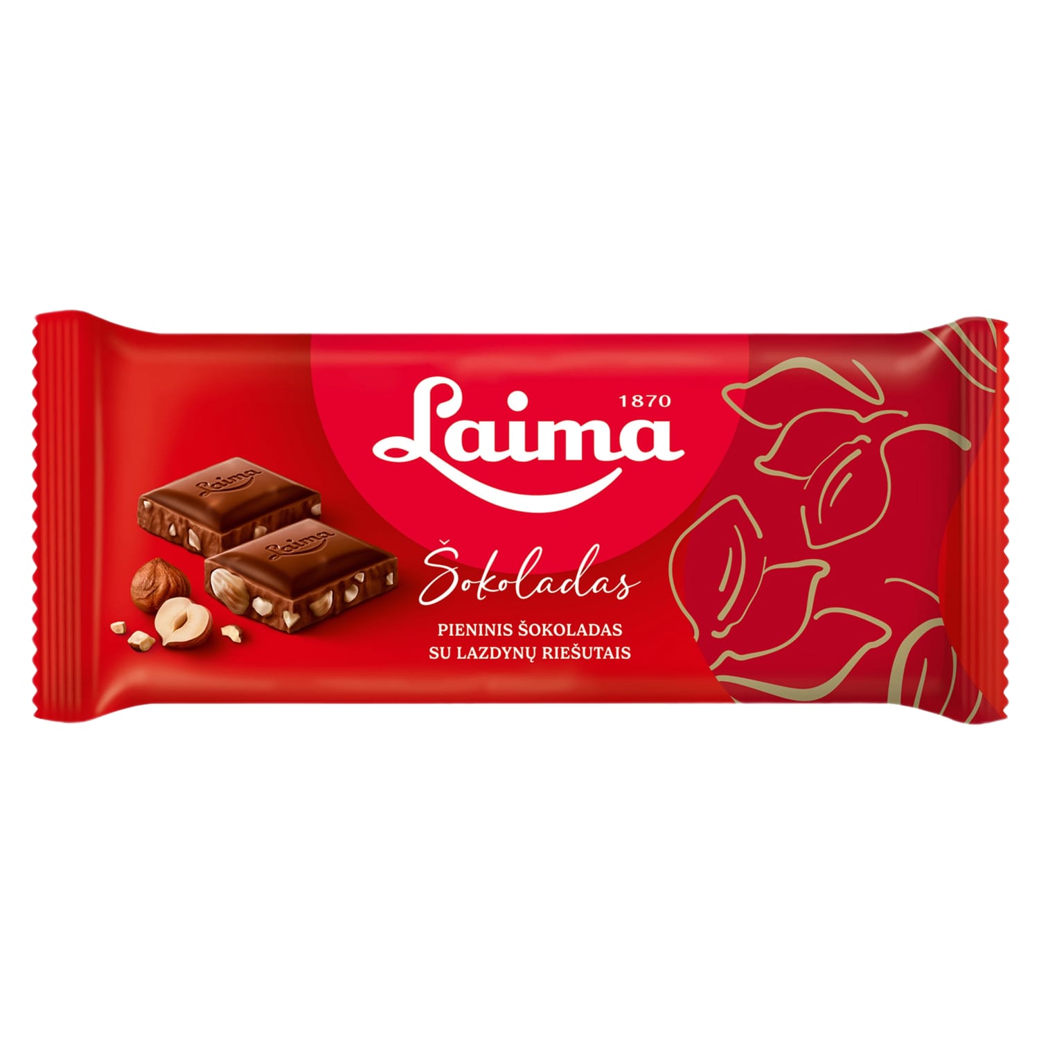 Pieninis šokoladas su lazdynų rieš.LAIMA, 90g