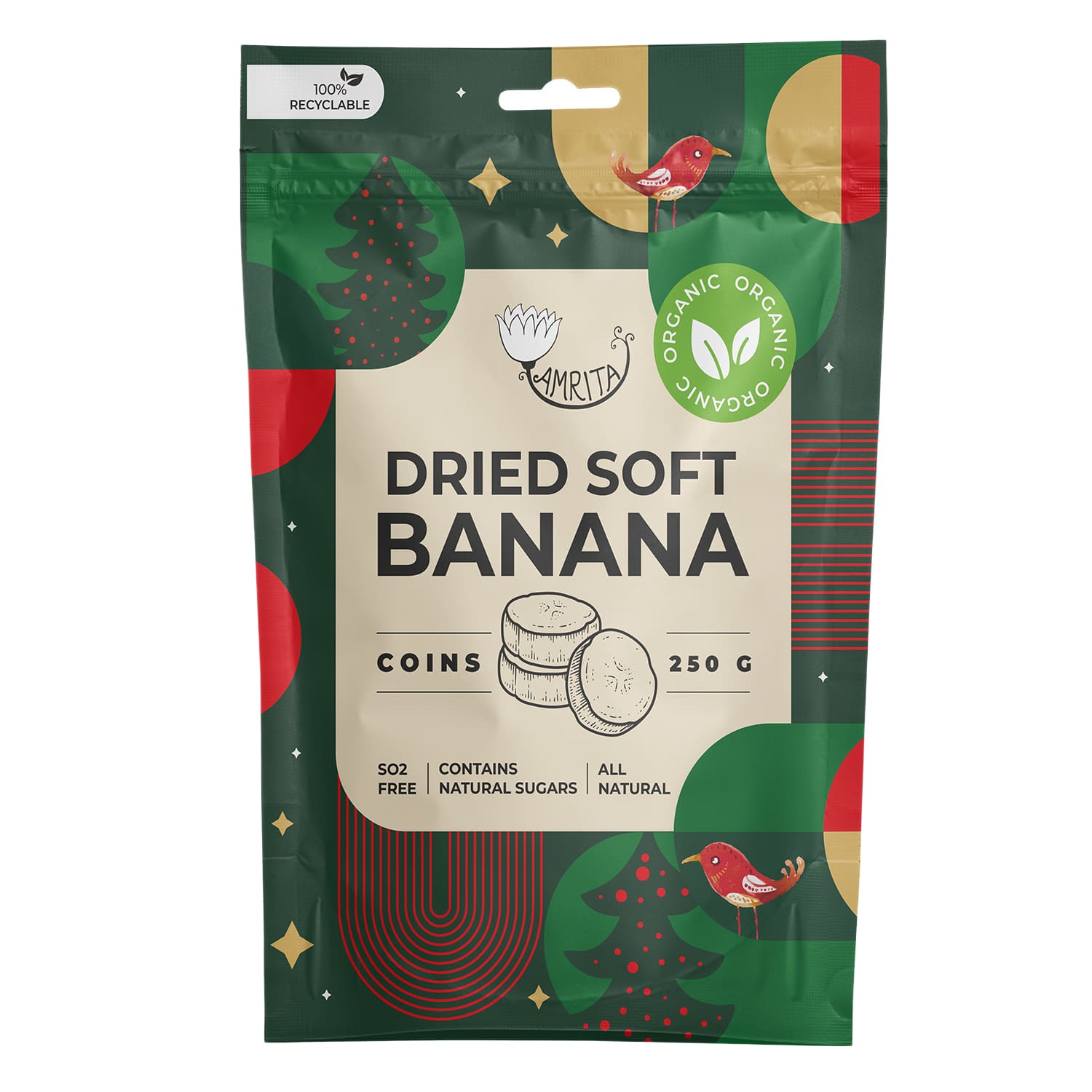 Ekolog. dž. bananų gabaliukai AMRITA, 250 g