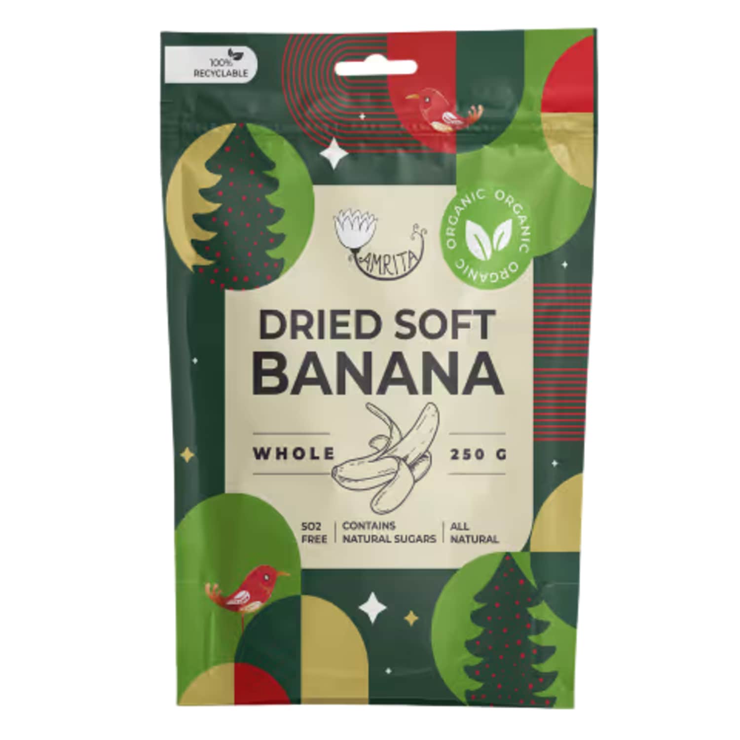 Kuivatatud banaanid pehmed Amrita öko 250g