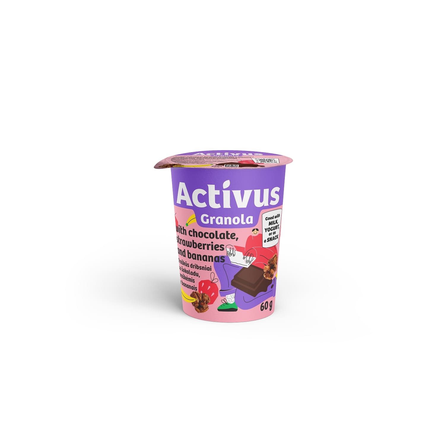 Granola Activus ar šokol., zemen., ban. 60g