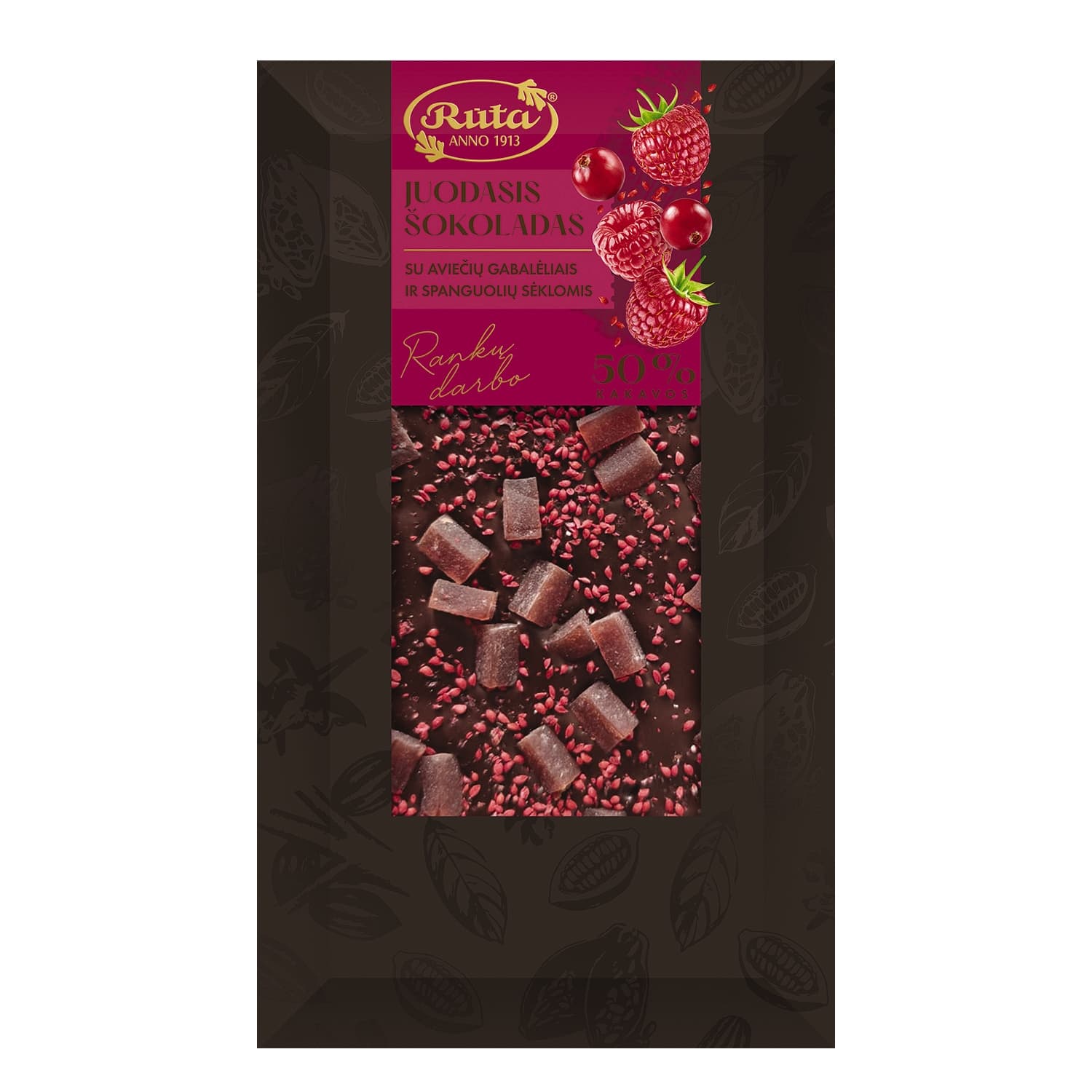 Juod. šokoladas su aviečių gab. RŪTA, 100 g