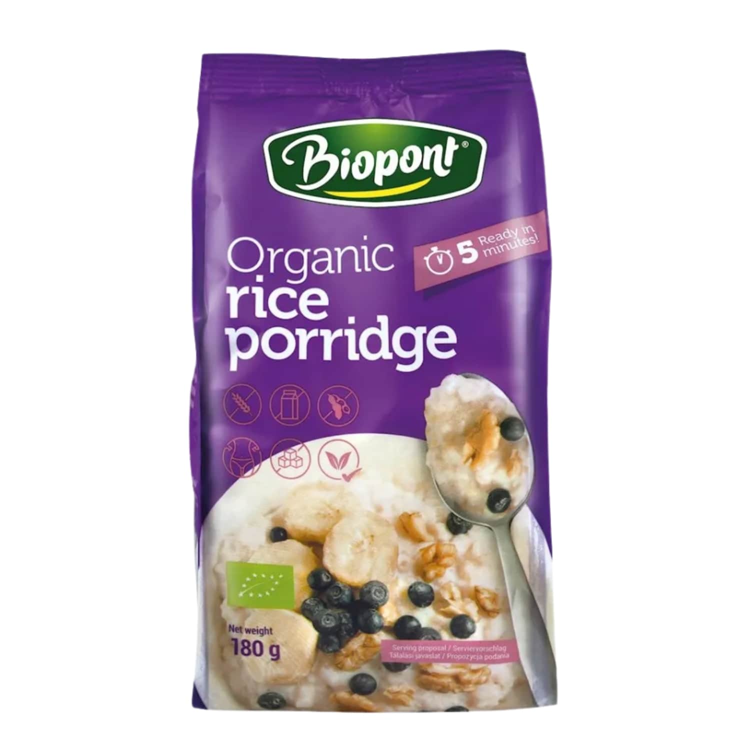 Ekol. ryžių košė BIOPONT, 180 g