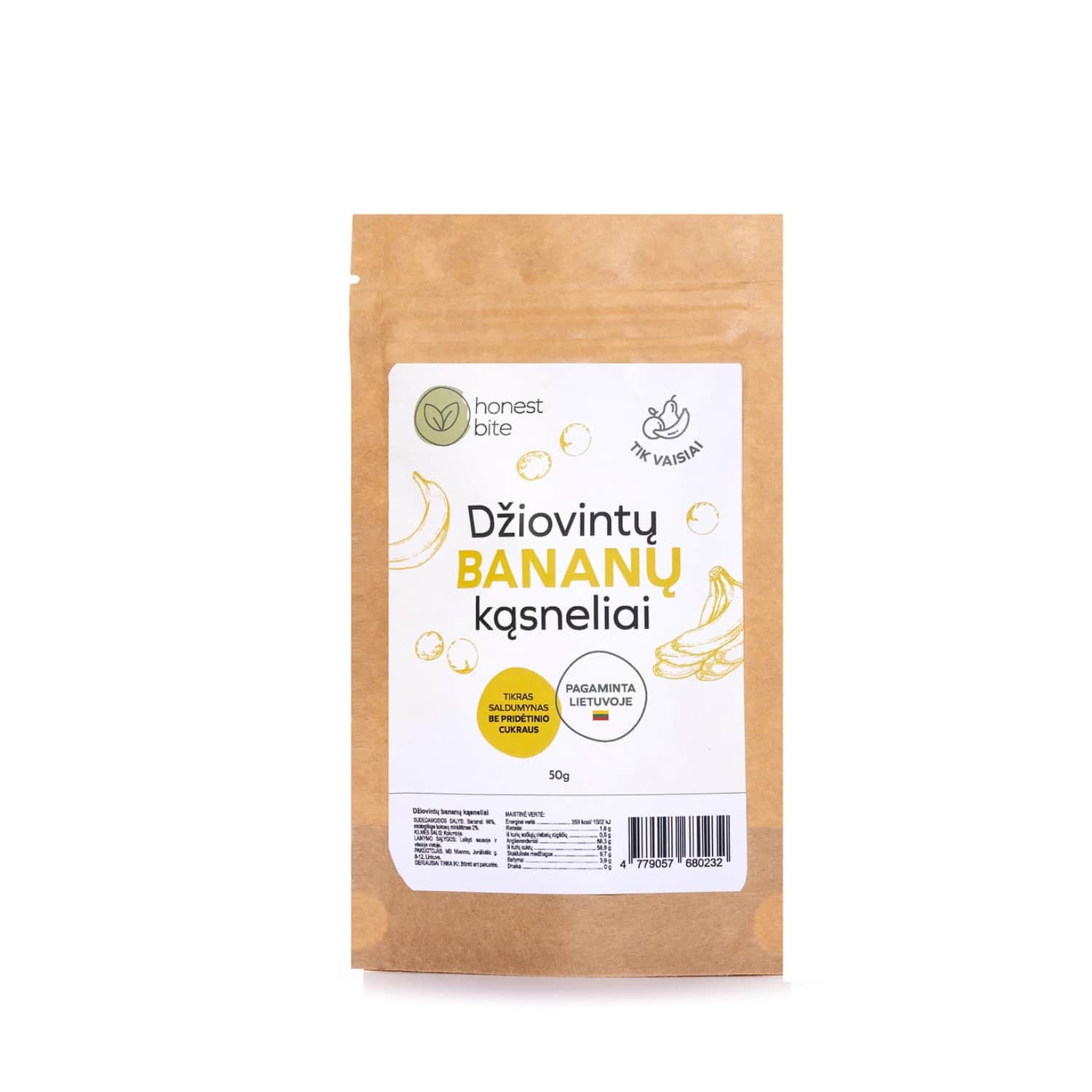 Dž. bananų kąsneliai HONESTBITE, 50 g