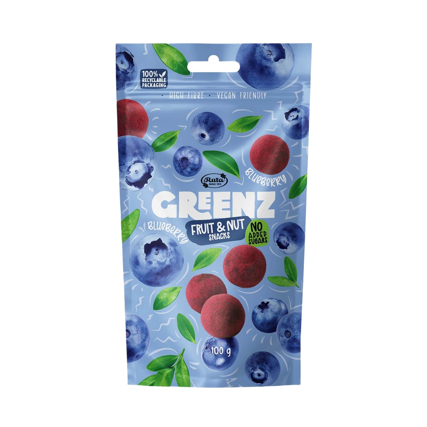 Vais. ir riešutų užk. GREENZ BLUEBERRY, 100 g