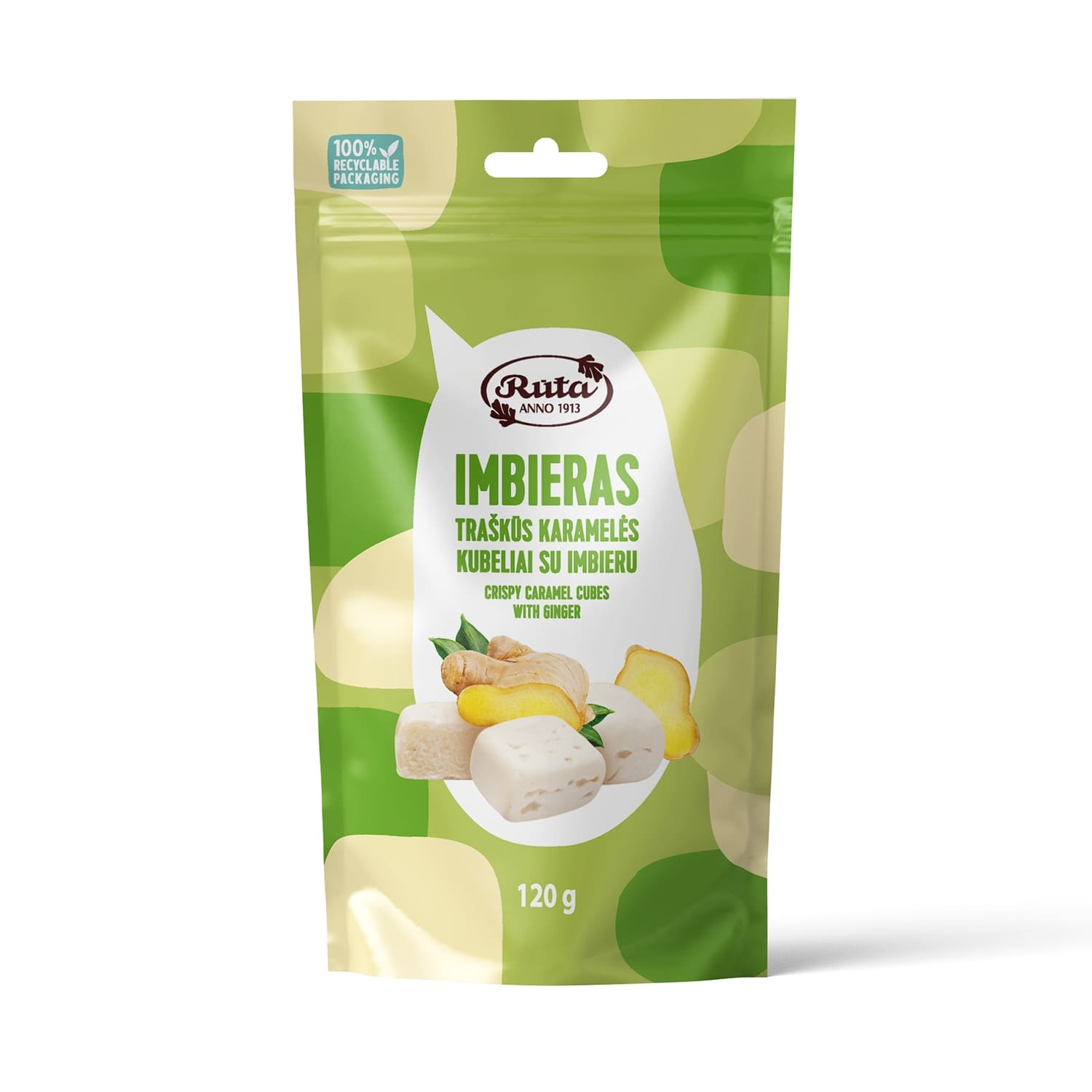 Trašk. karamel. kubeliai RŪTA IMBIERAS, 120 g