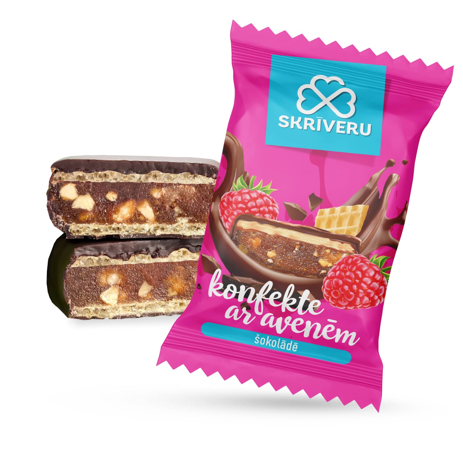 Vafeļu konf. Skrīveru ar avenēm šokolādē kg