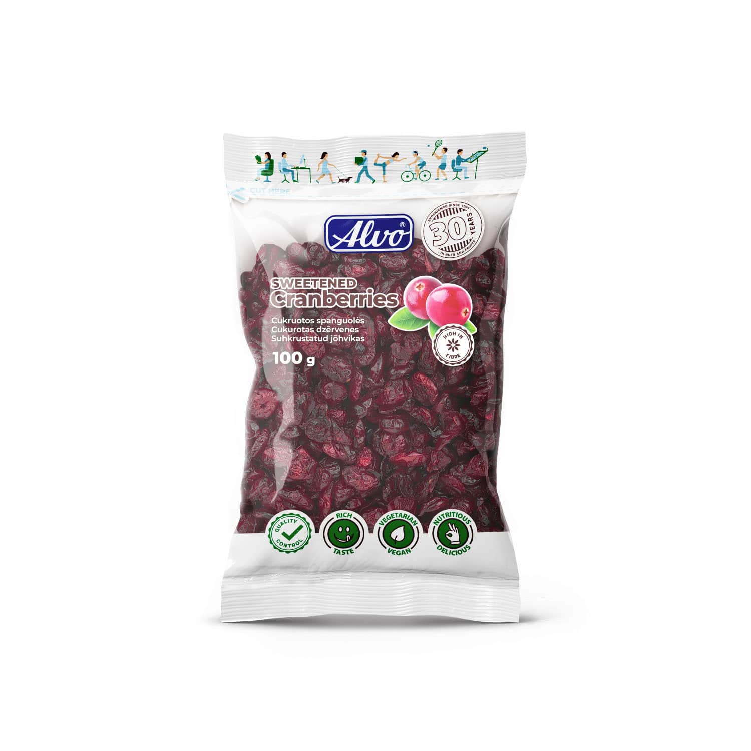 Cukruotos spanguolės ALVO, 100 g