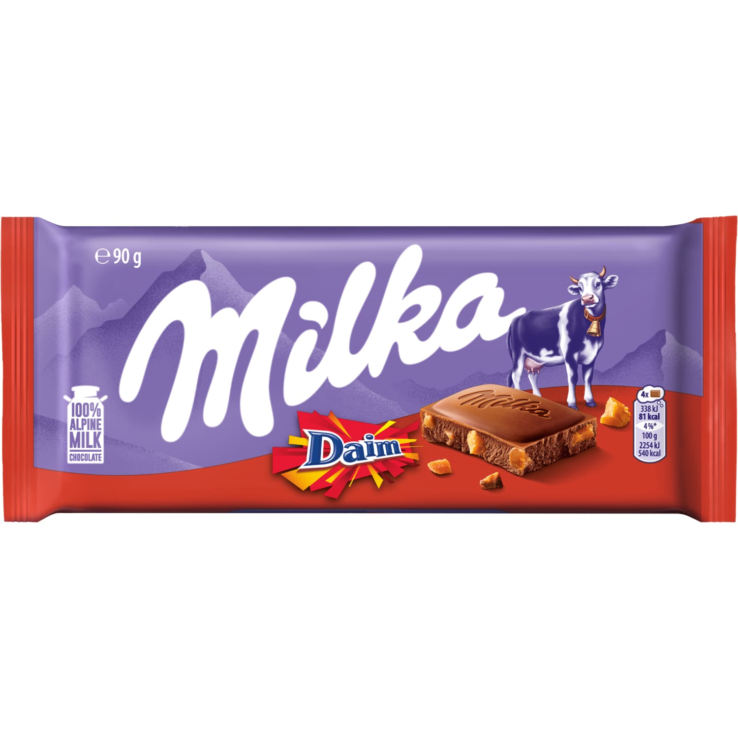Piena šokolāde Milka ar Daim karameles gabaliņiem 90g