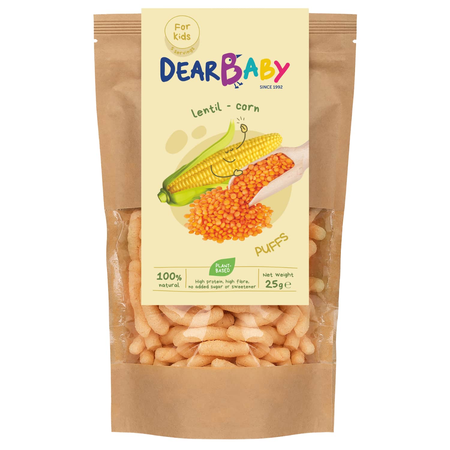 Lęšių ir kukurūzų užkandis DEAR BABY, 25 g