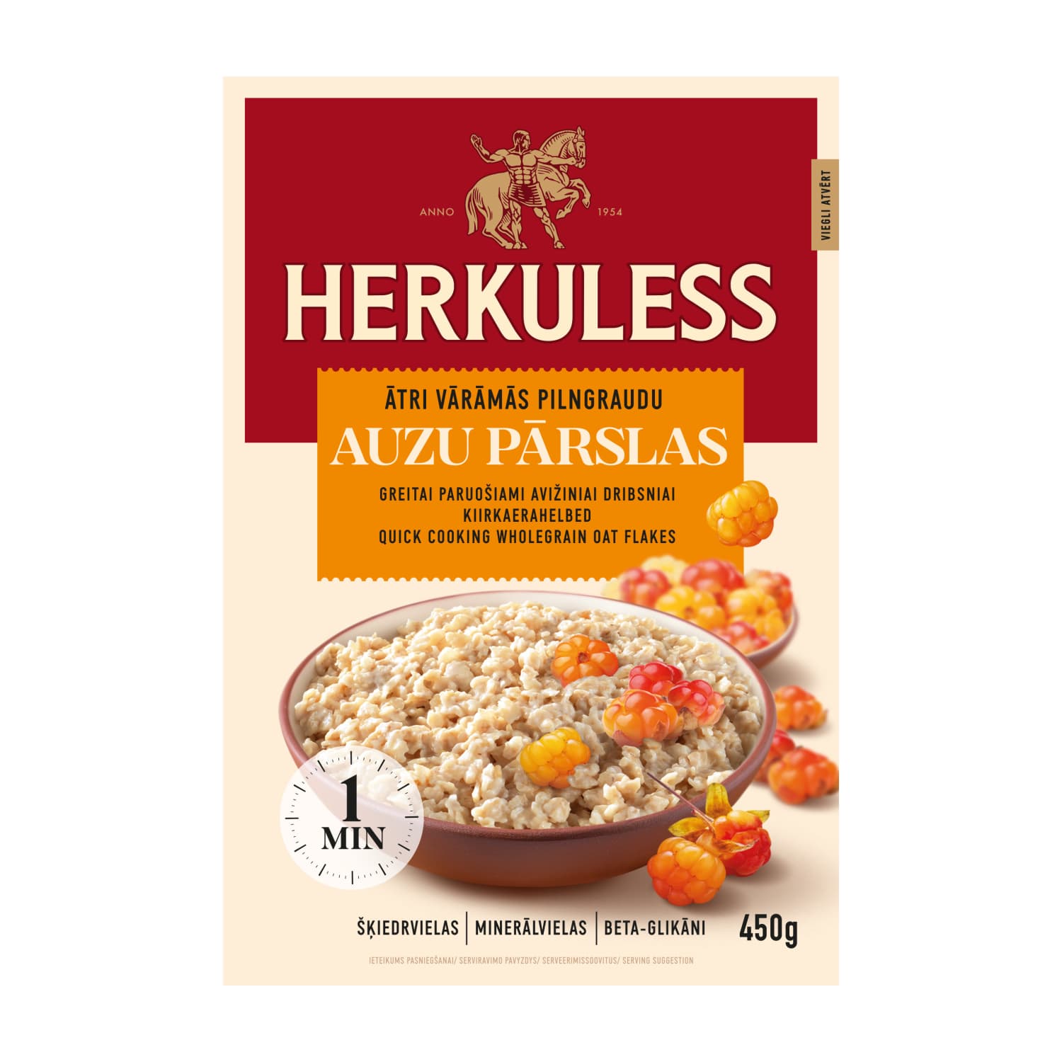 Auzu pārslas Herkuless ātri vārāmās 450g