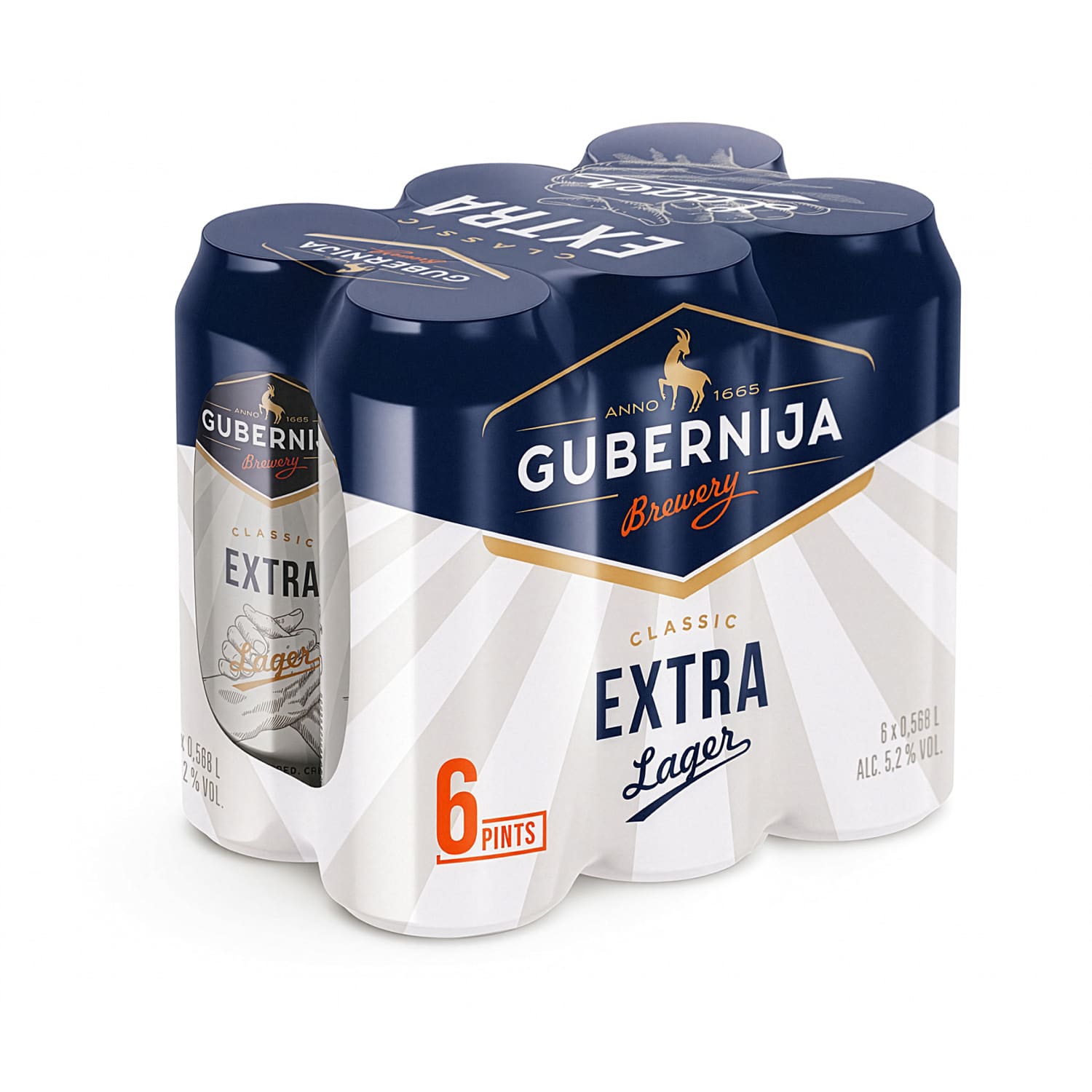 Alus GUBER. EKSTRA LAGER, 5,2 %, 6 x 0,568 l
