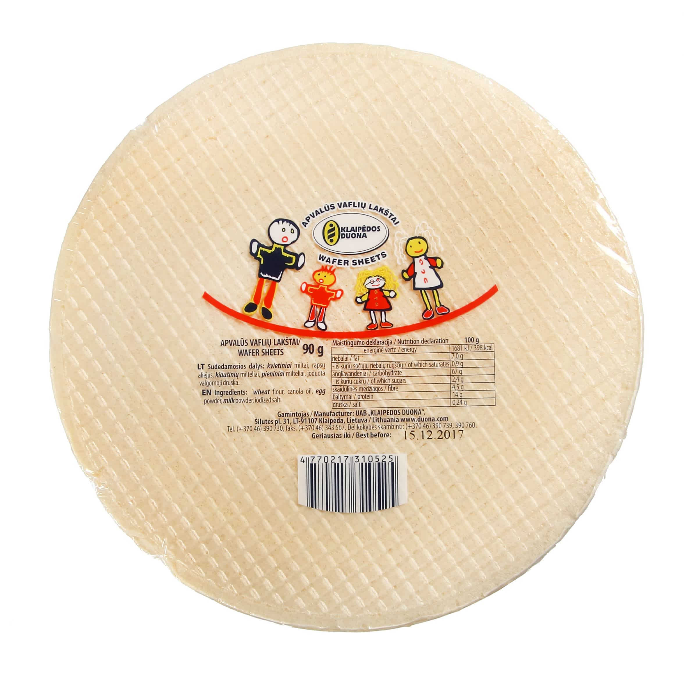 Apvalūs vaflių lakštai KLAIPĖDOS DUONA, 90g