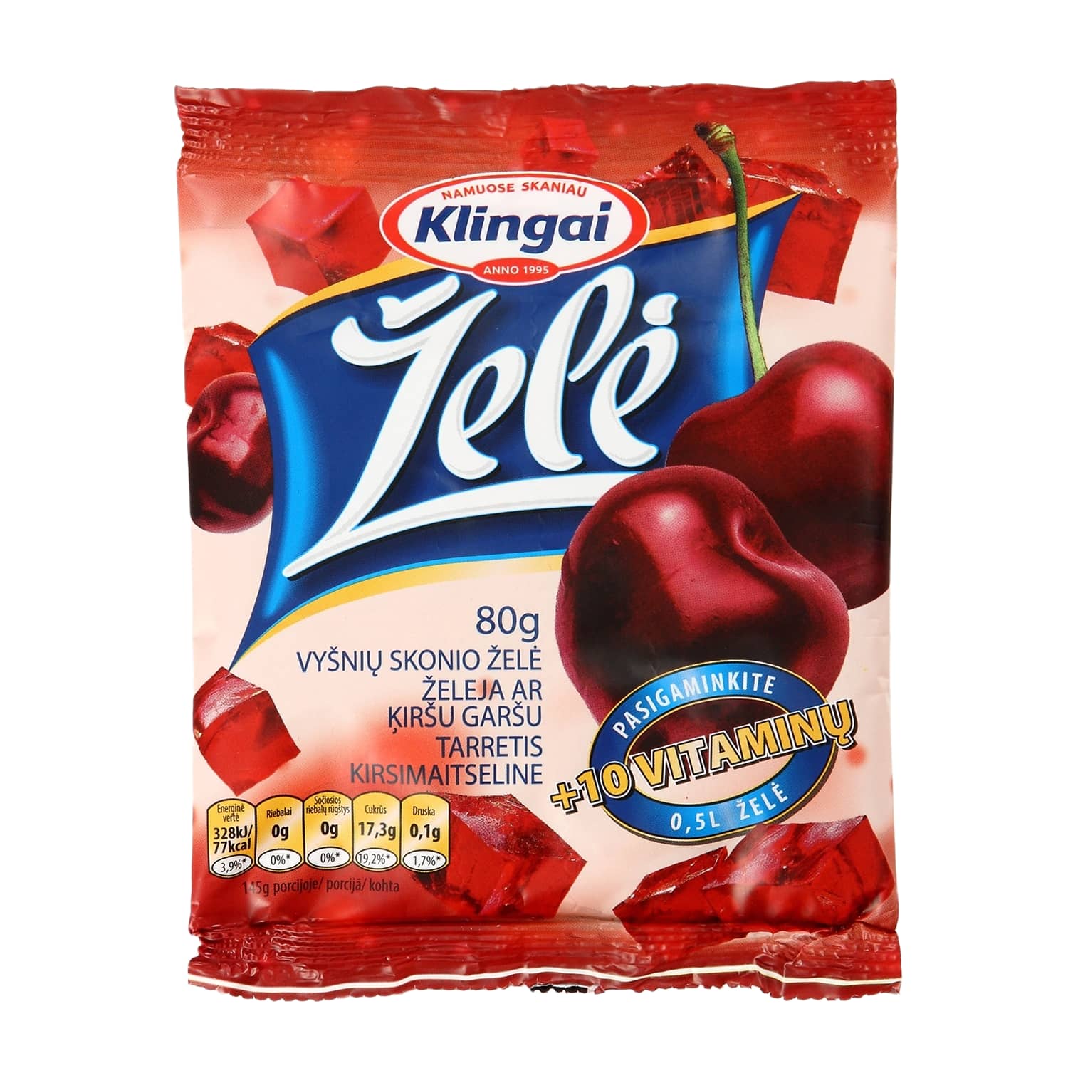 Vyšnių skonio želė KLINGAI, 80 g