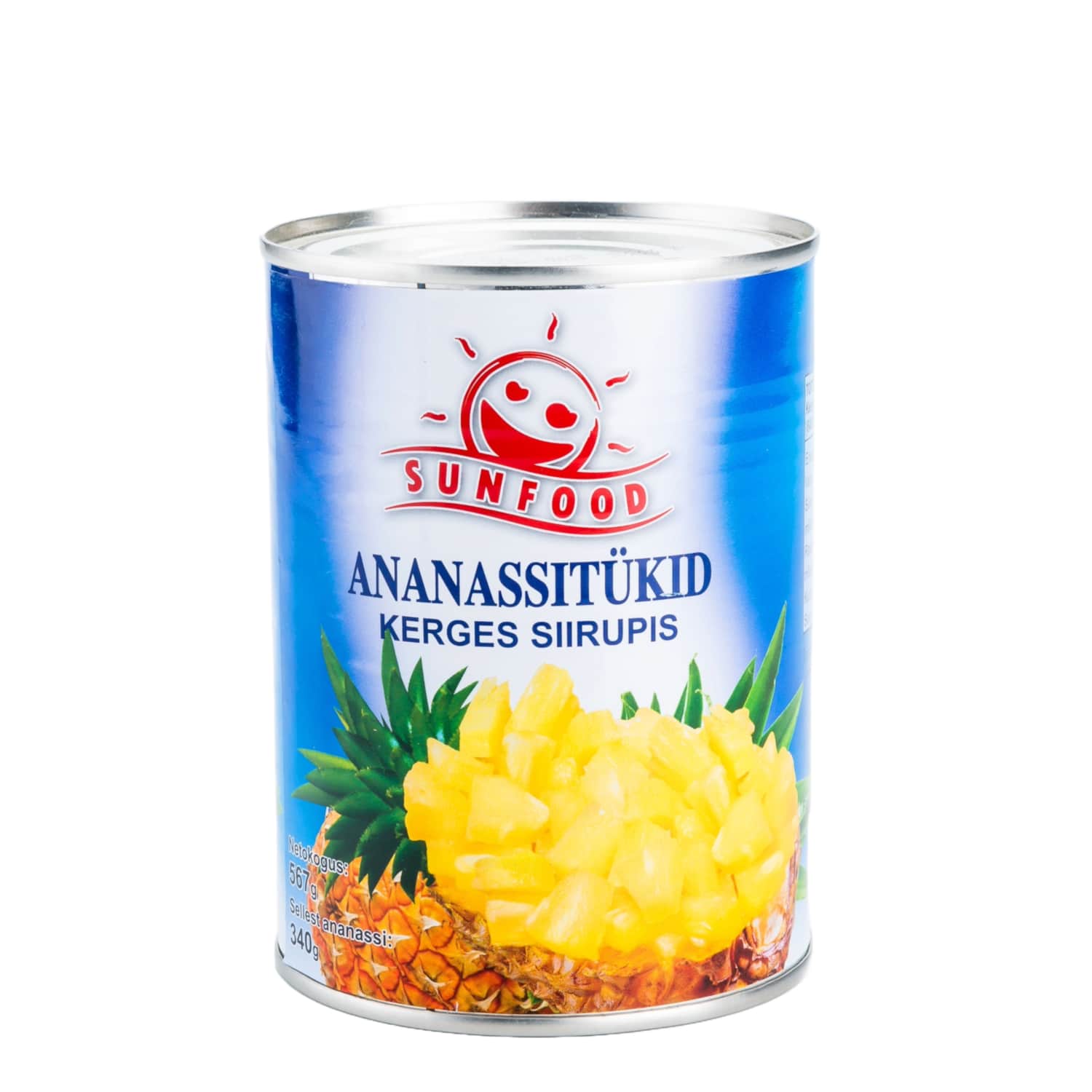 Ananassitükid kerges siirupis 565g/340g