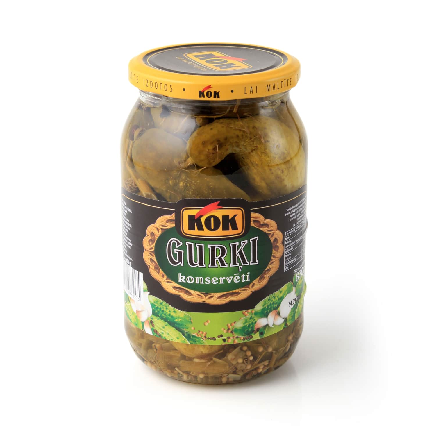 Marinēti gurķi Kok 870g/500g