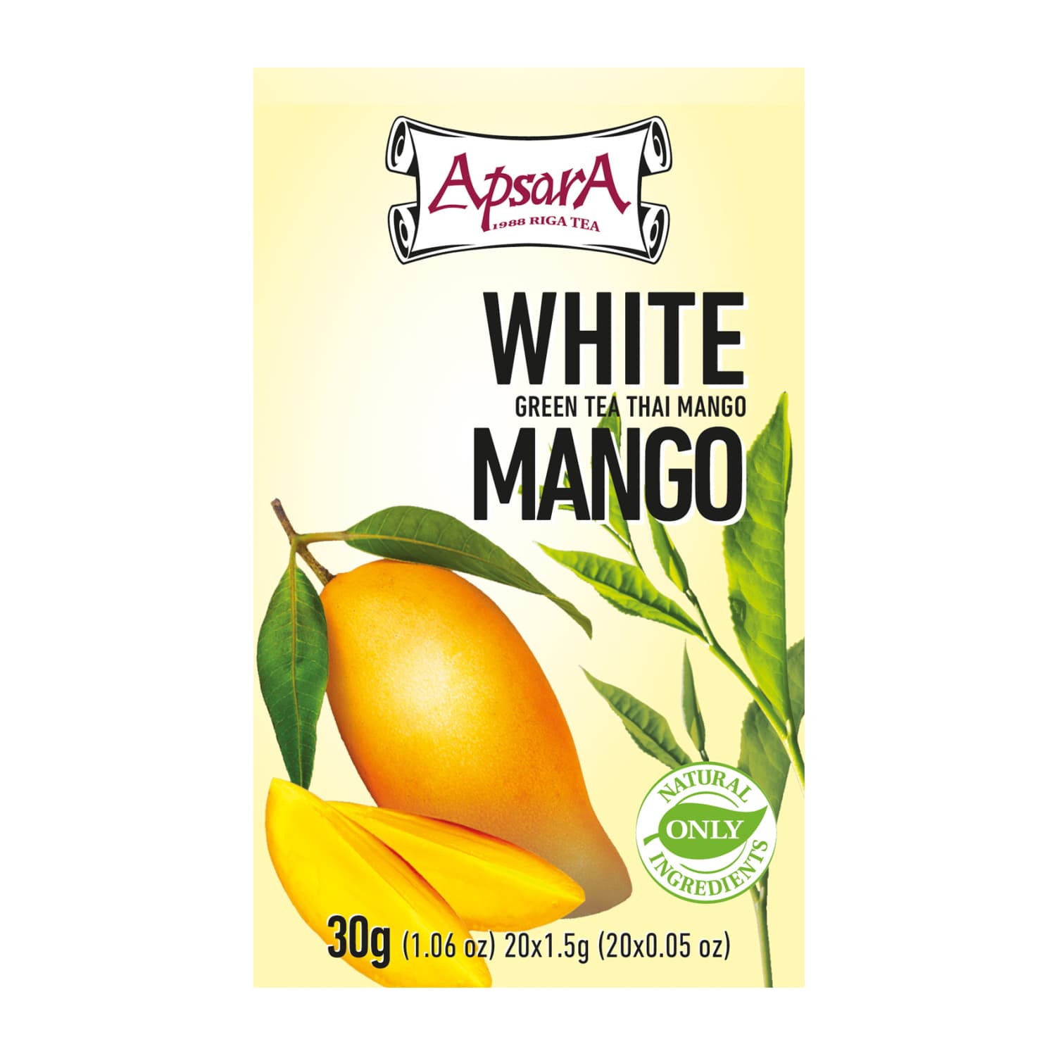 Žalioji arbata APSARA WHITE MANGO, 20 x 1,5 g
