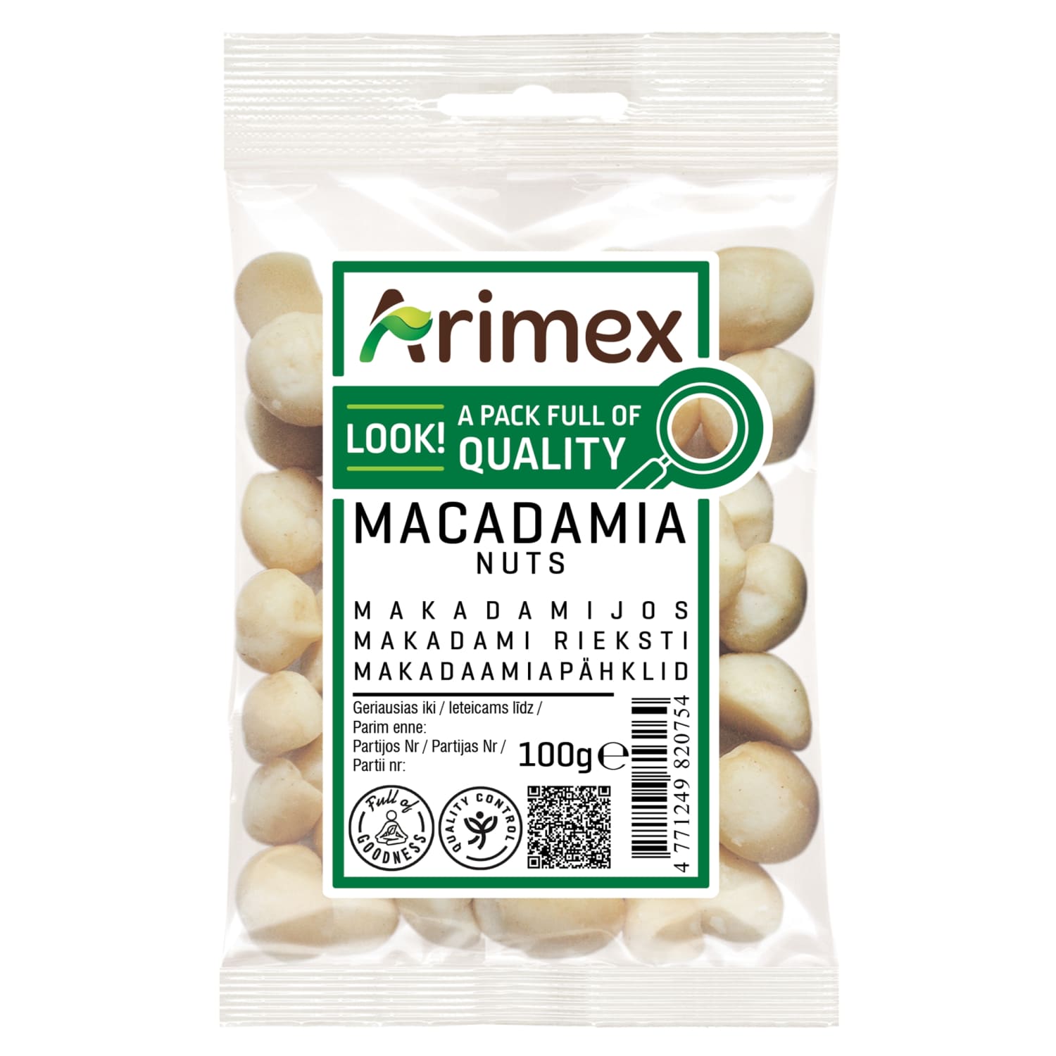 Makadamijų riešutai ARIMEX, 100g