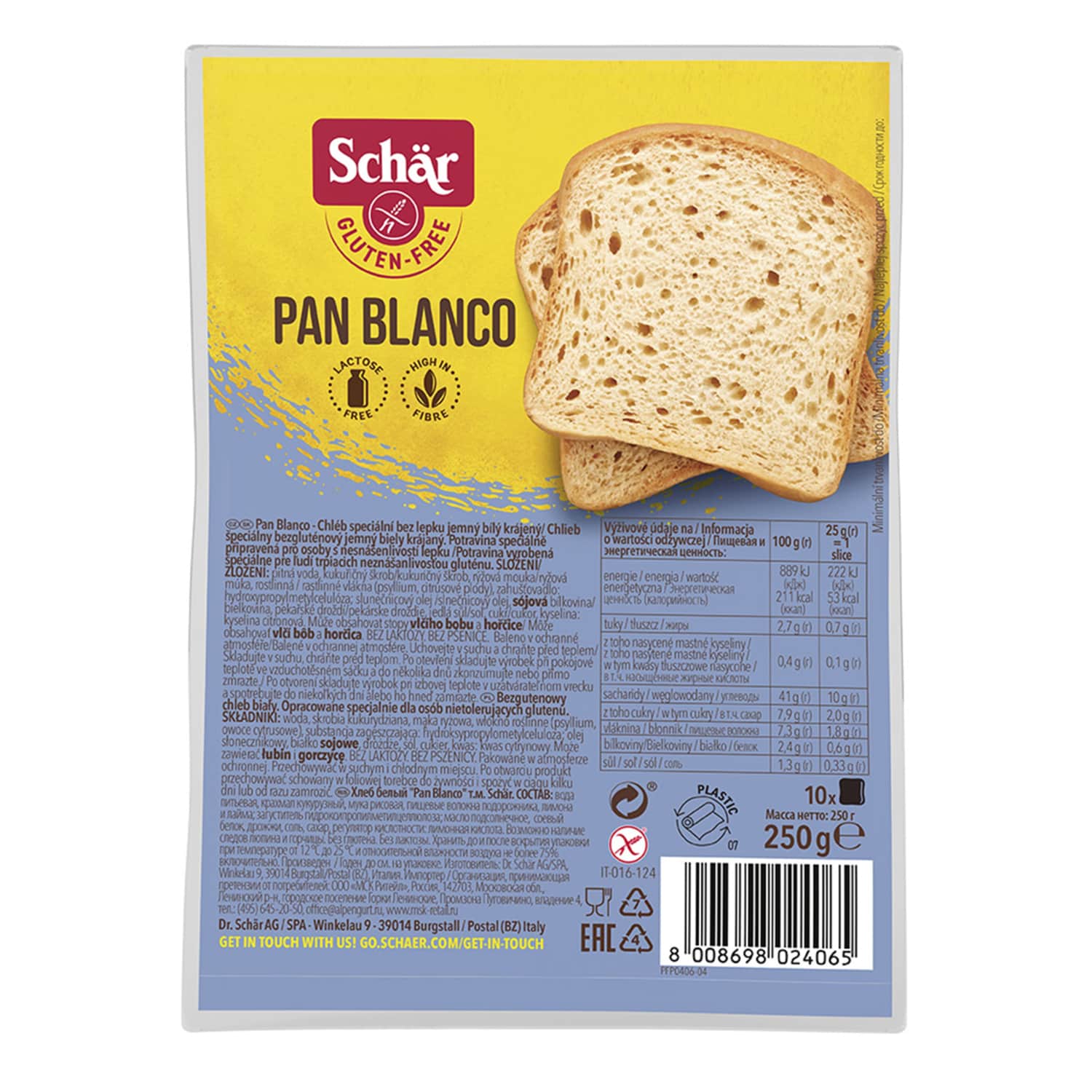 Bezglutēna maize Schar Blanco klasiskā 250g