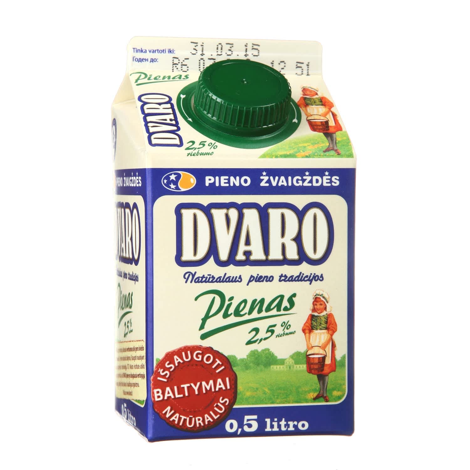 DVARO pienas, 2,5 % rieb., 0,5 l