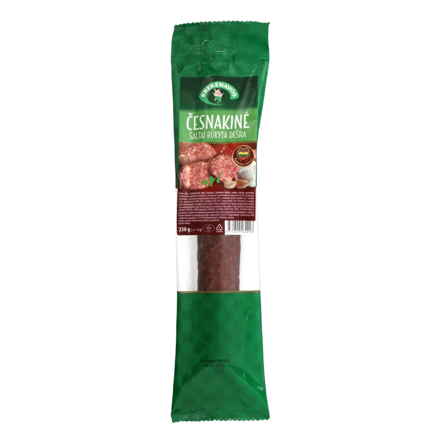 Rimi – akcija / nuolaida: Šaltai rūkyta ČESNAKINĖ dešra, 230 g