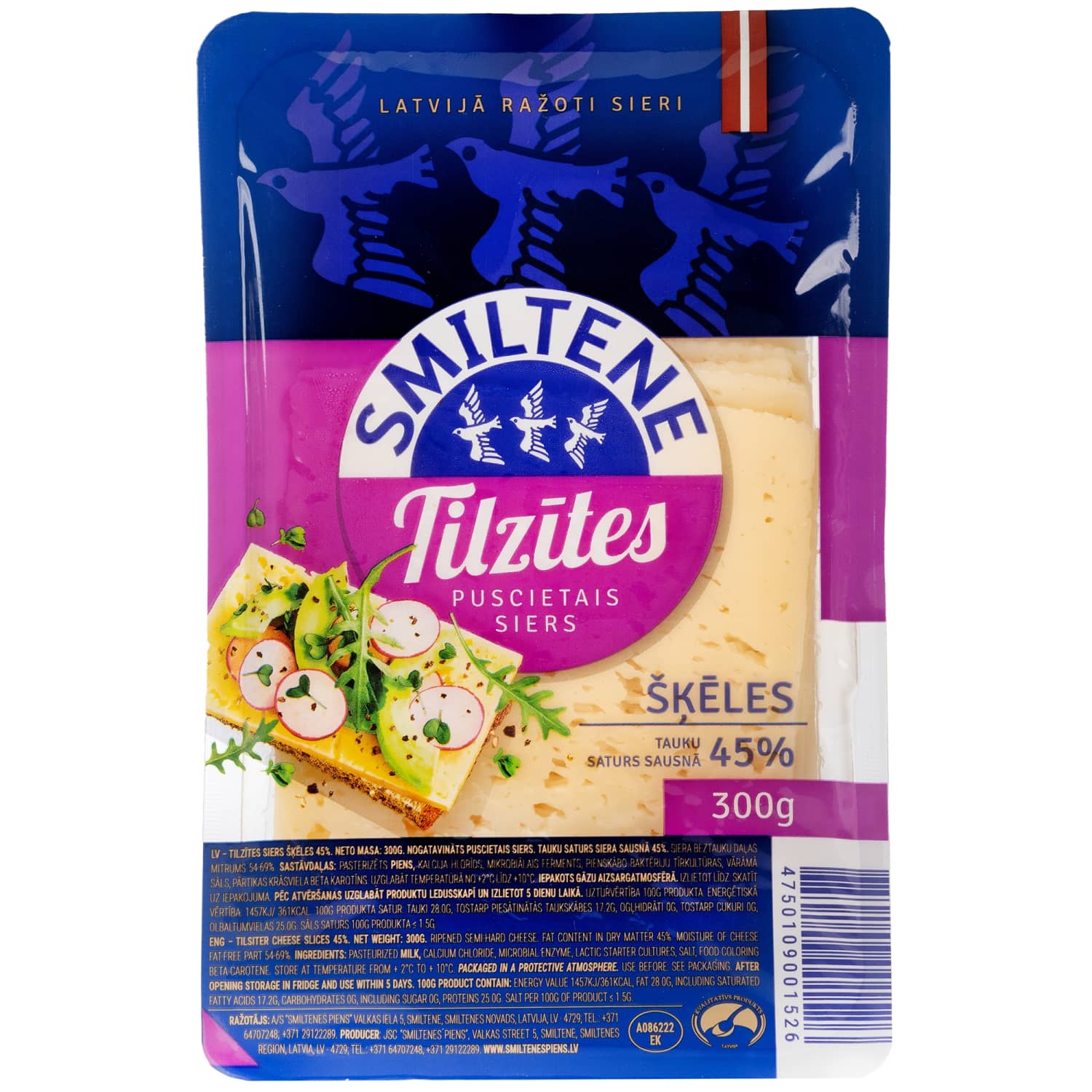 Siers Smiltene Tilsiter šķēlēs 45% 300g