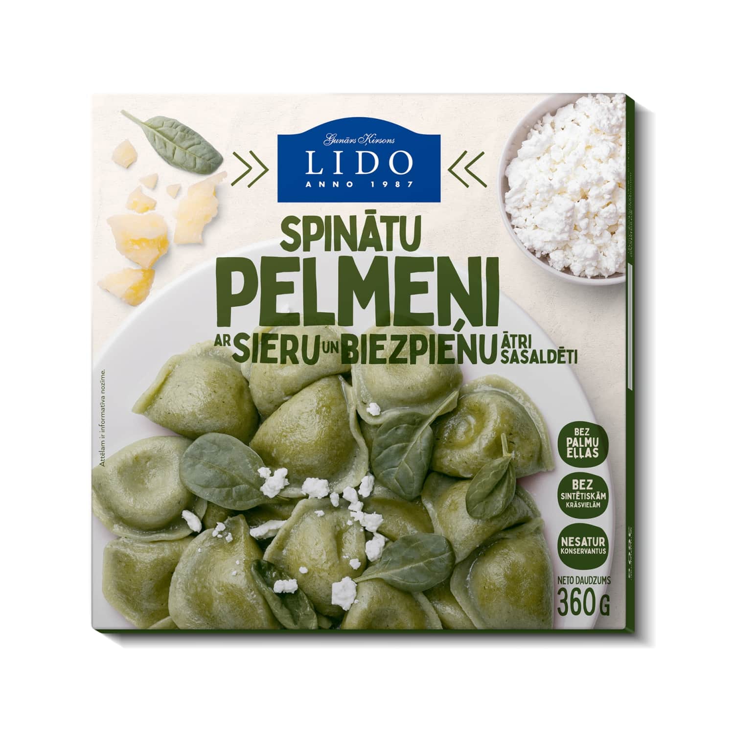 Pelmeņi Lido spinātu, ar biezp. un sieru 360g