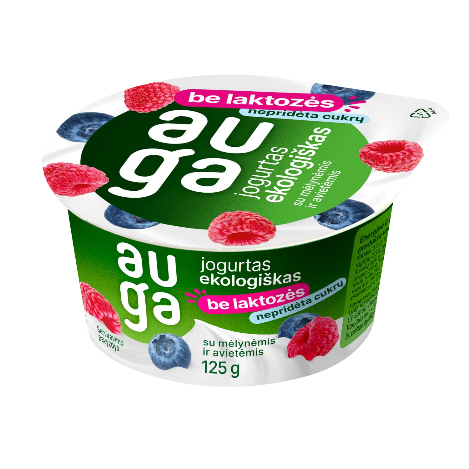 Ekol. jogurtas su mėlyn., aviet. AUGA, 125 g