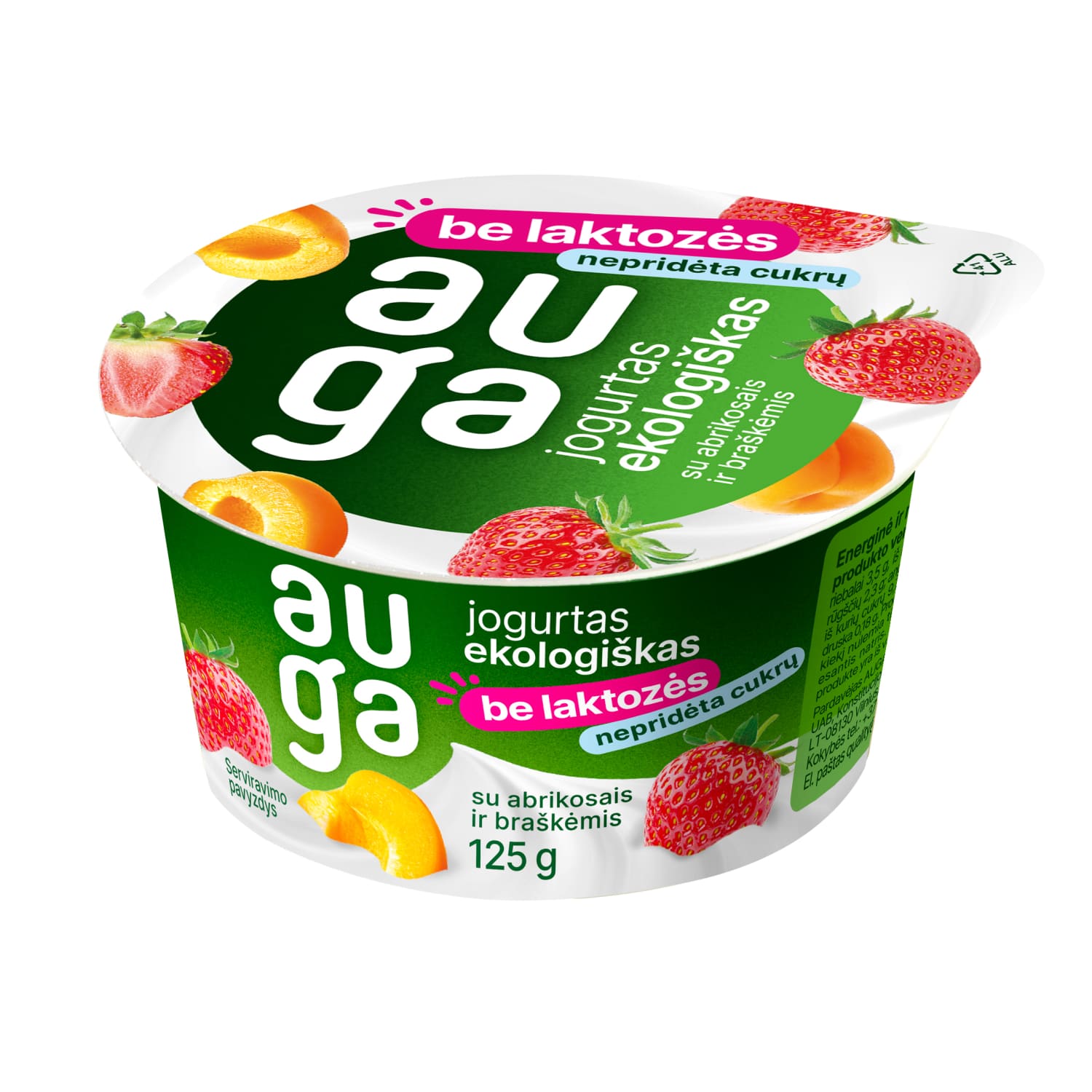 Ekol. jogurtas su abrik., brašk. AUGA, 125 g