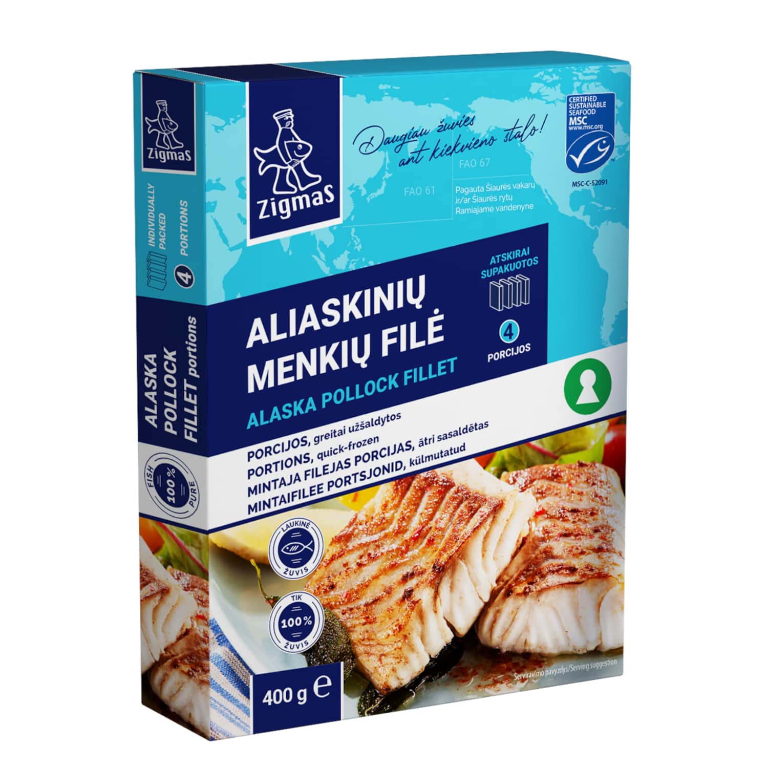 Užš. aliask. menkių filė MSC ZIGMAS, 4x100 g