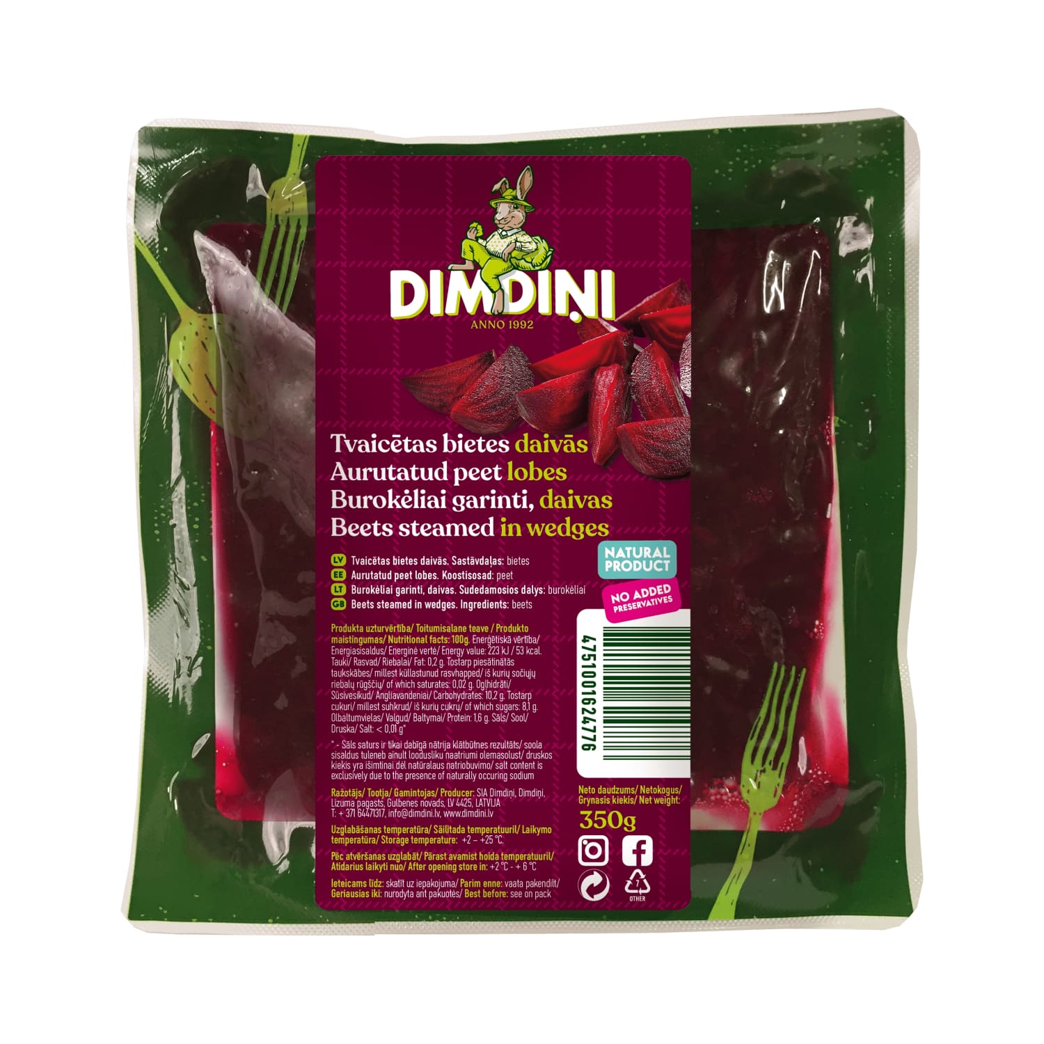 Bietes Dimdiņi vārītas daivās 350g