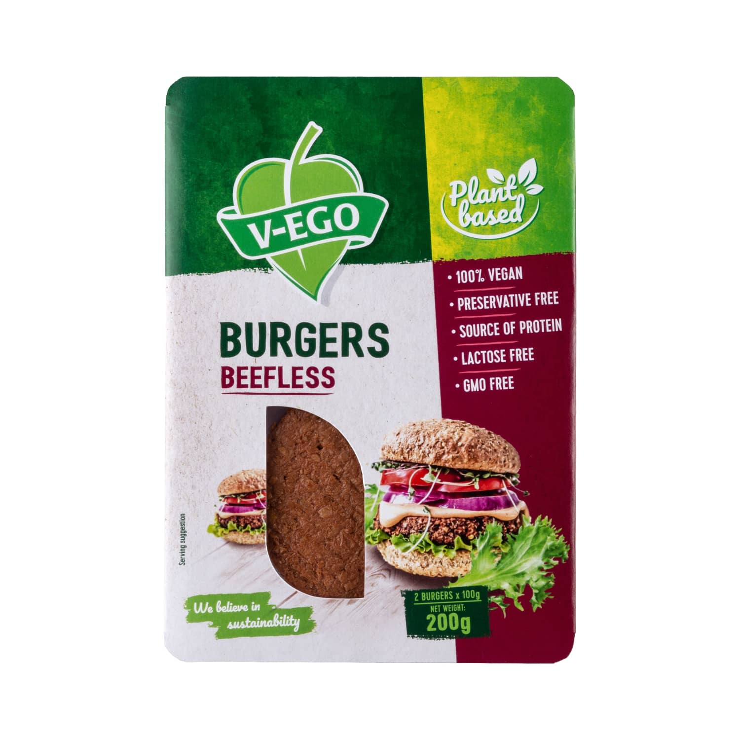 Veg. burgeriai jaut. sk. V-EGO, šald., 200 g
