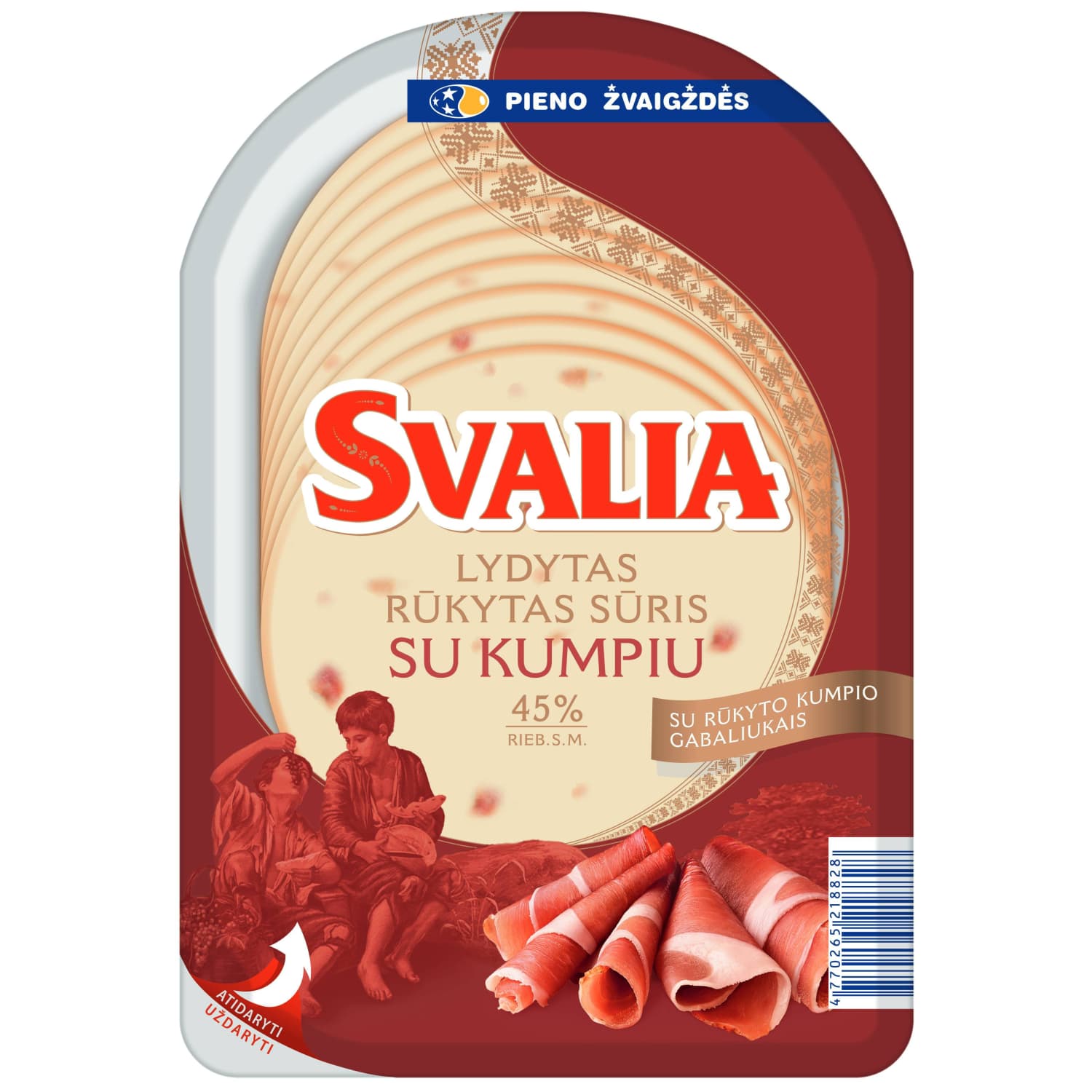 Rimi – akcija / nuolaida: Lyd. rūk. sūris su kumpiu SVALIA, 45 %, 150 g