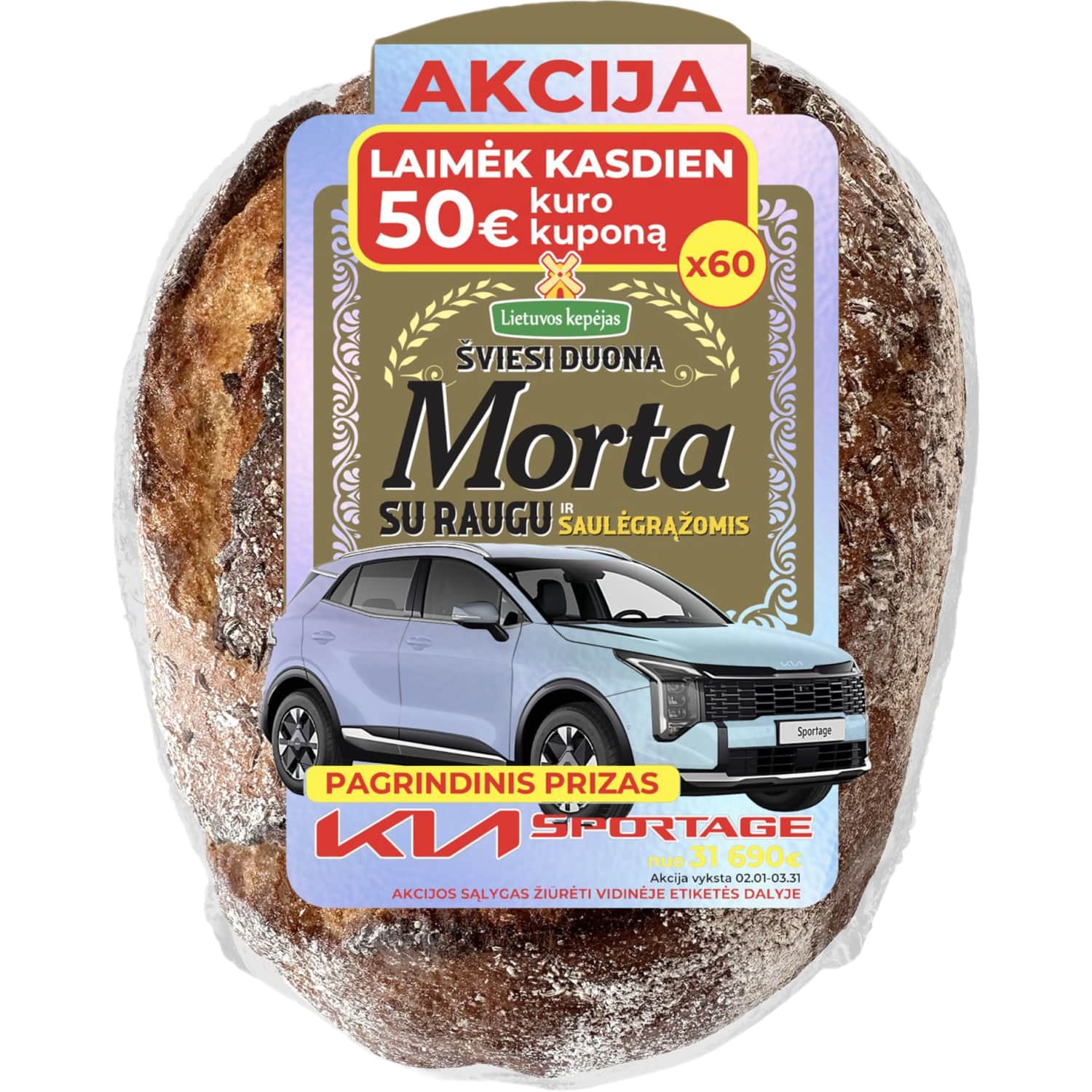 Šviesi duona su raugu, saulėgr. MORTA, 500 g