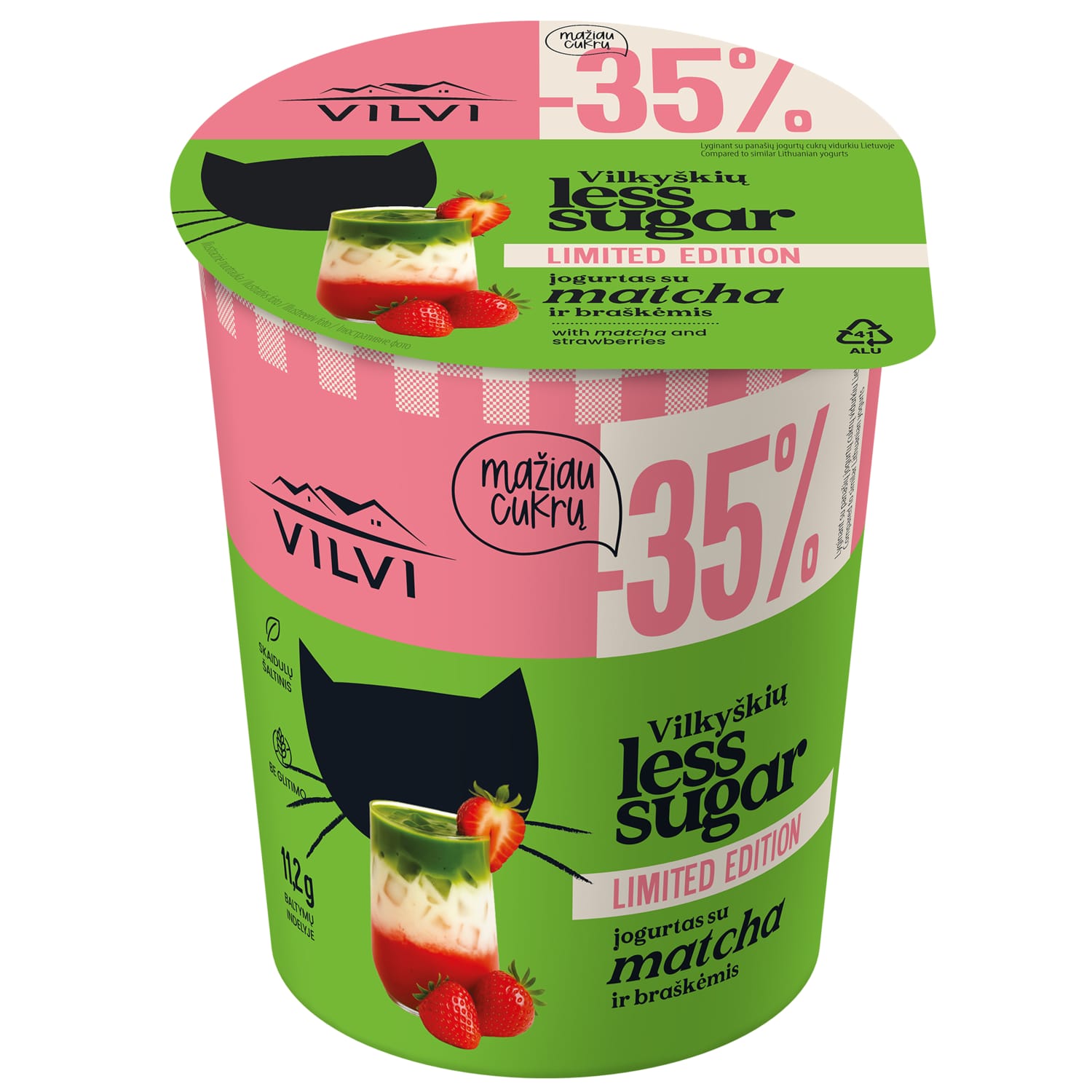 Jogurtas braškinės Matcha skonio VILVI, 350 g