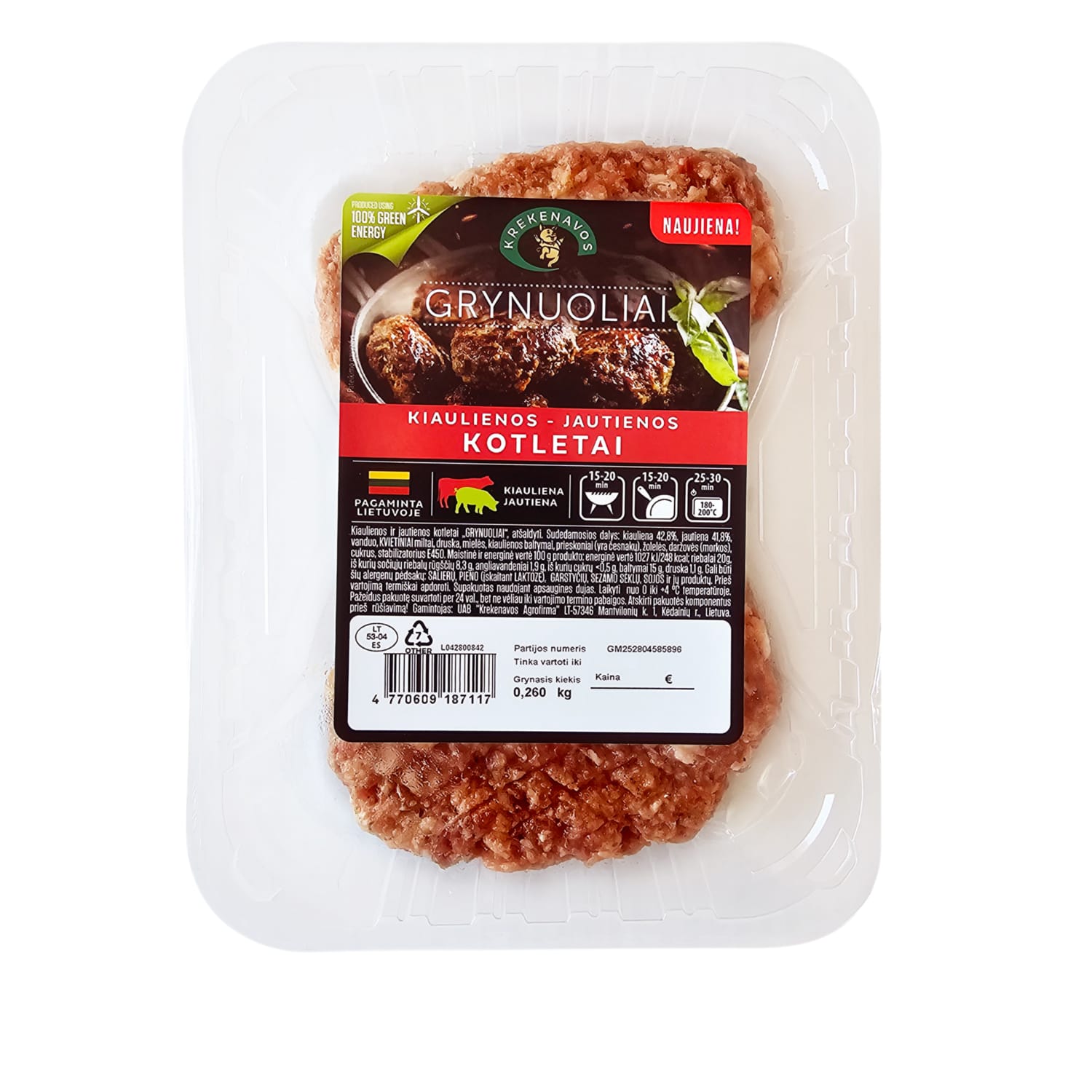 Kiaul. ir jautienos kotletai GRYNUOLIAI, 260g