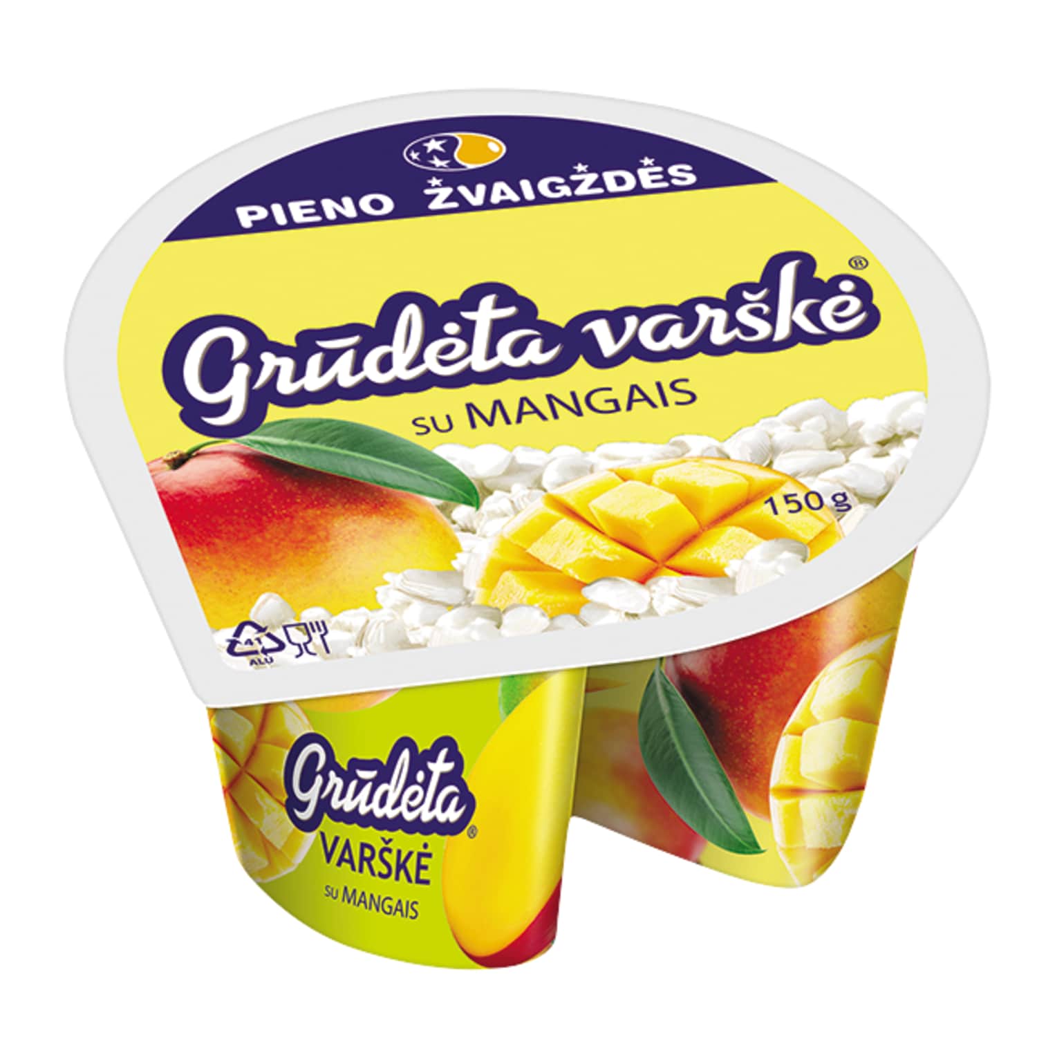 Grūdėta varškė su mangais PŽ, 7 %, 150 g