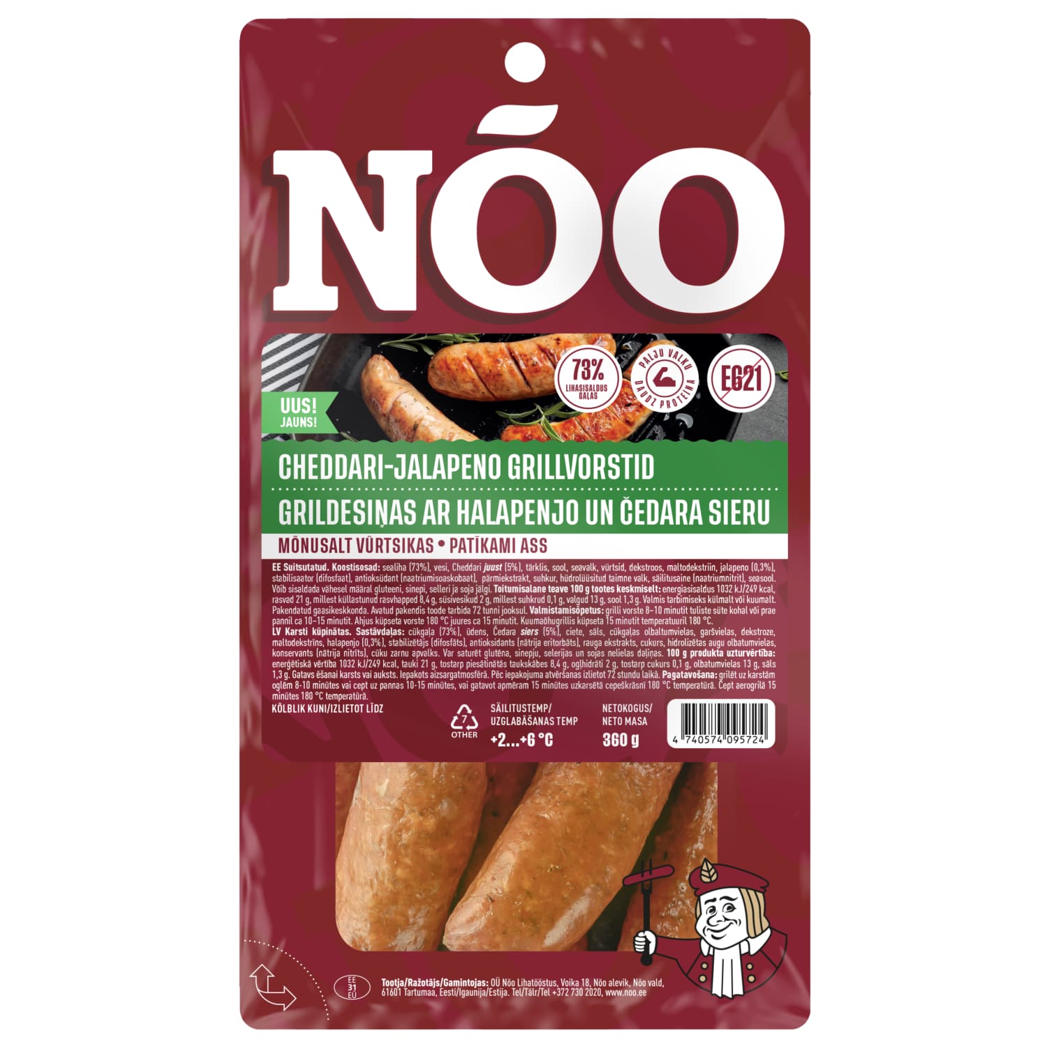Grillvorstid cheddari-jalapeno Nõo 360g