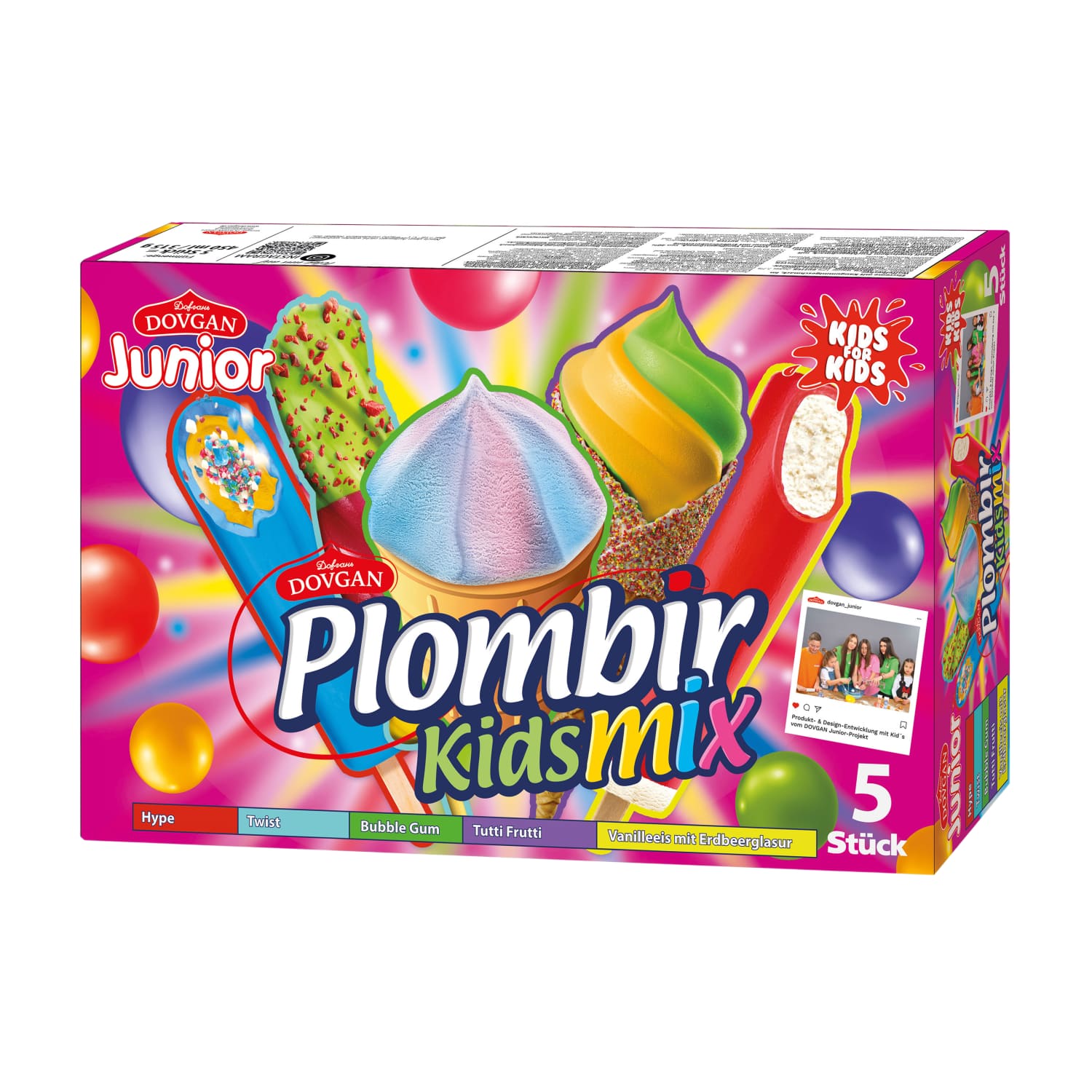Saldējums Plombir Kids Mix 5gab. 315g/450ml