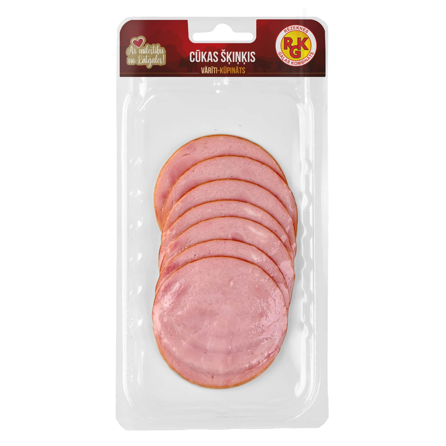 Cūkas šķiņķis RGK vārīti-kūpināts, šķēl. 100g