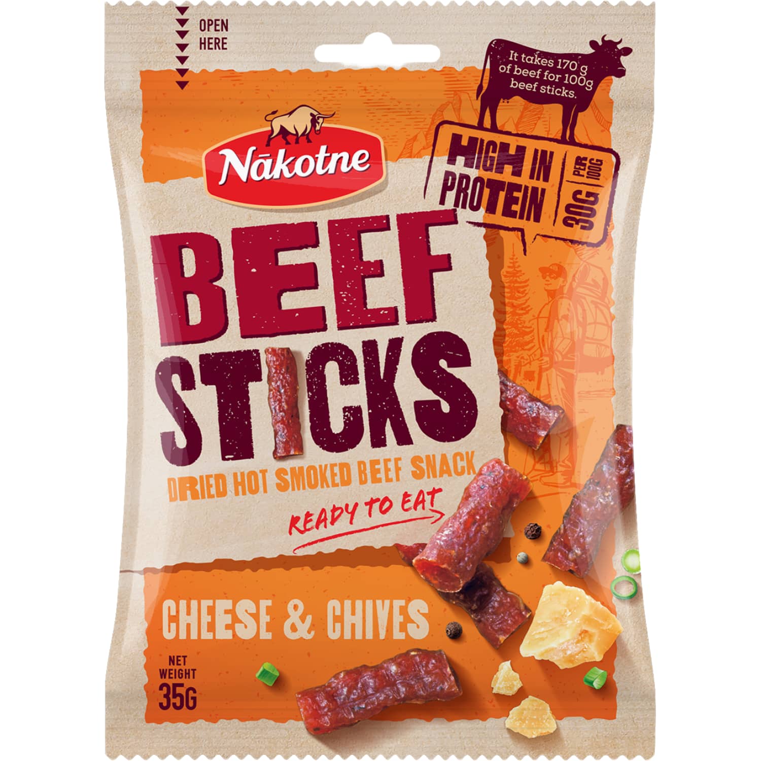 Liellopu gaļ. uzk. Sticks Cheese & Chives 35g